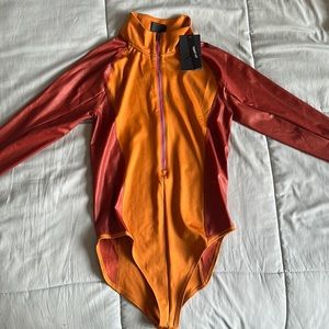 Brand New Orange and Maroon Jordan Leather Bodysuit